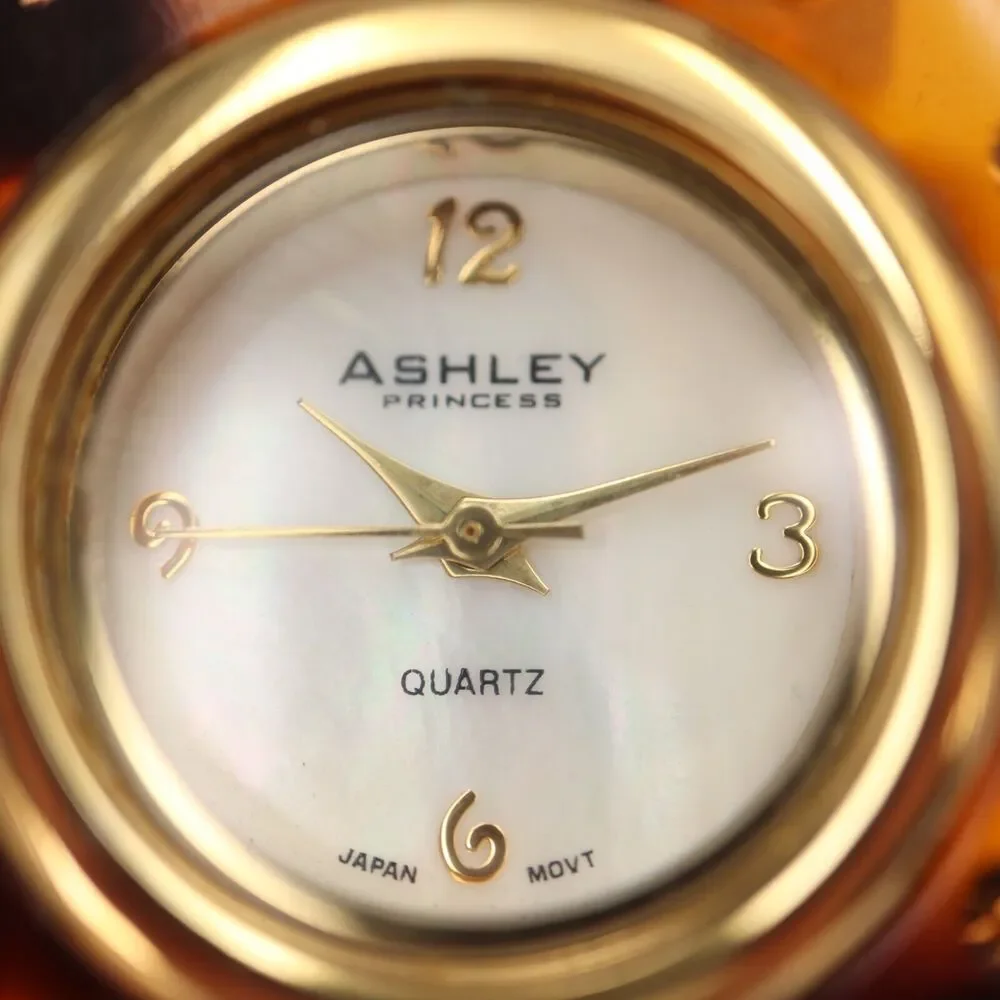 Ashley Princess Womens Watch MOP Dial Tortoise Jewel Bezel Cuff Bracelet Working